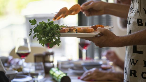 Serving BBQ prawns for Christmas