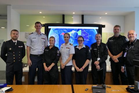 Image of AFMA, the New Zealand Ministry for Primary Industries, Interpol, the French Ministère des Armées and the US Coast Guard in the AFMA Canberra Office.