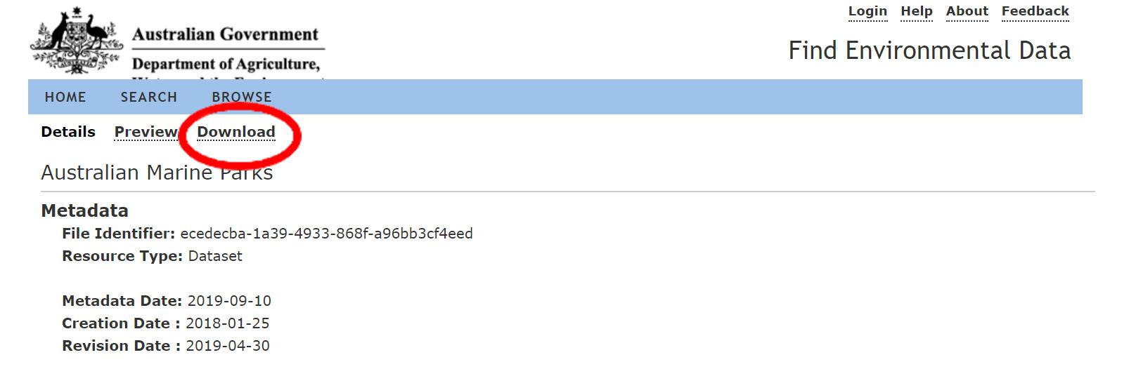 Screenshot of download page