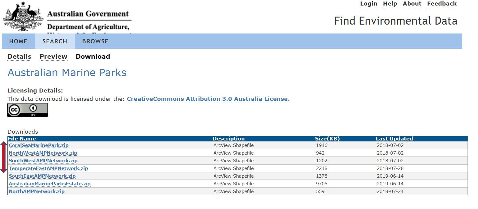 Australian Marine Parks -downloads Screenshot of download page
