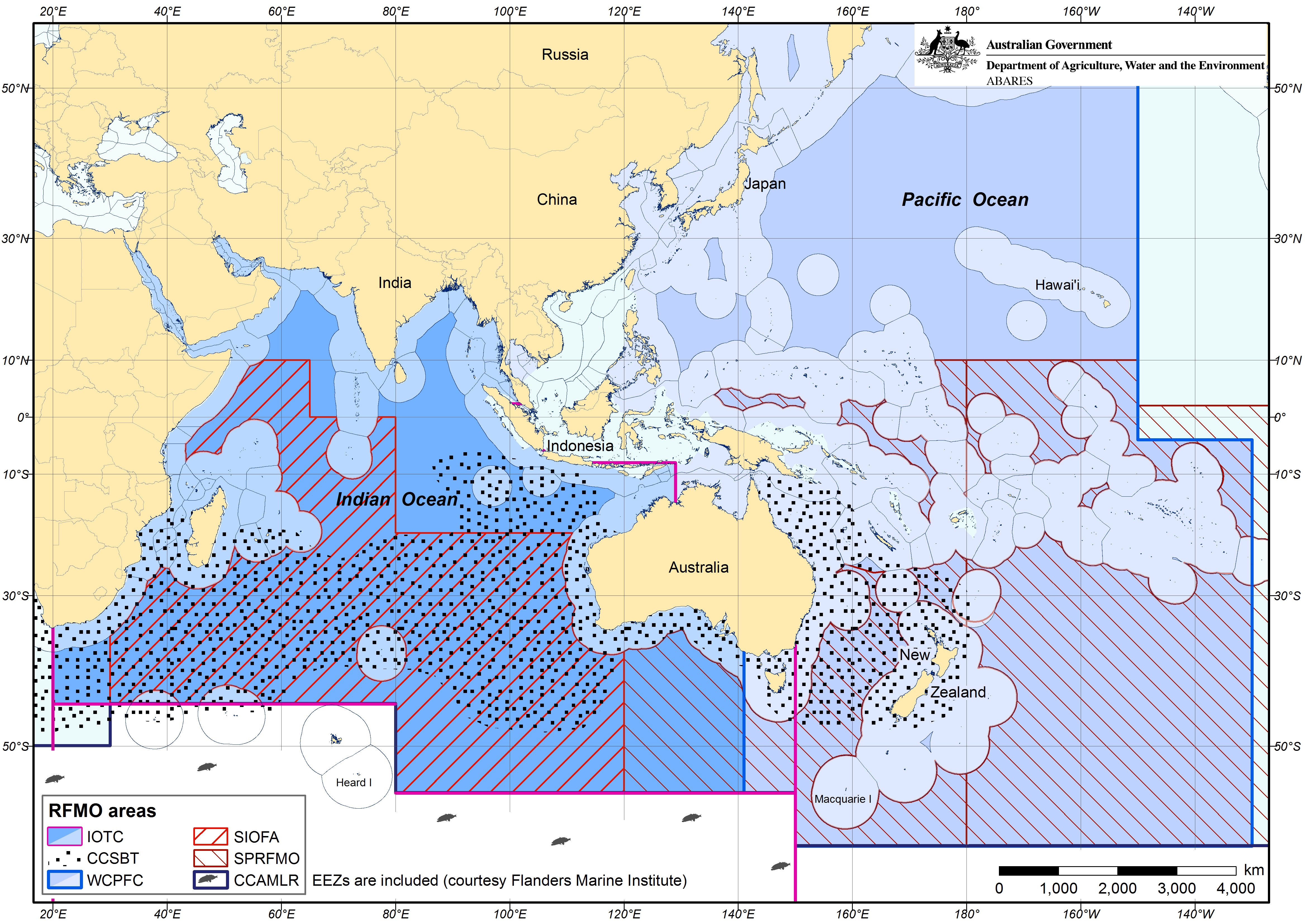Areas of competence for international fisheries management organisations. Source: ABARES Fishery status reports 2017.